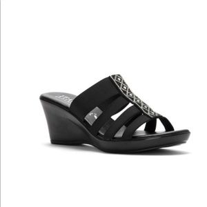 Italian Shoemaker Frankie Rhinestone Black Wedge Sandals